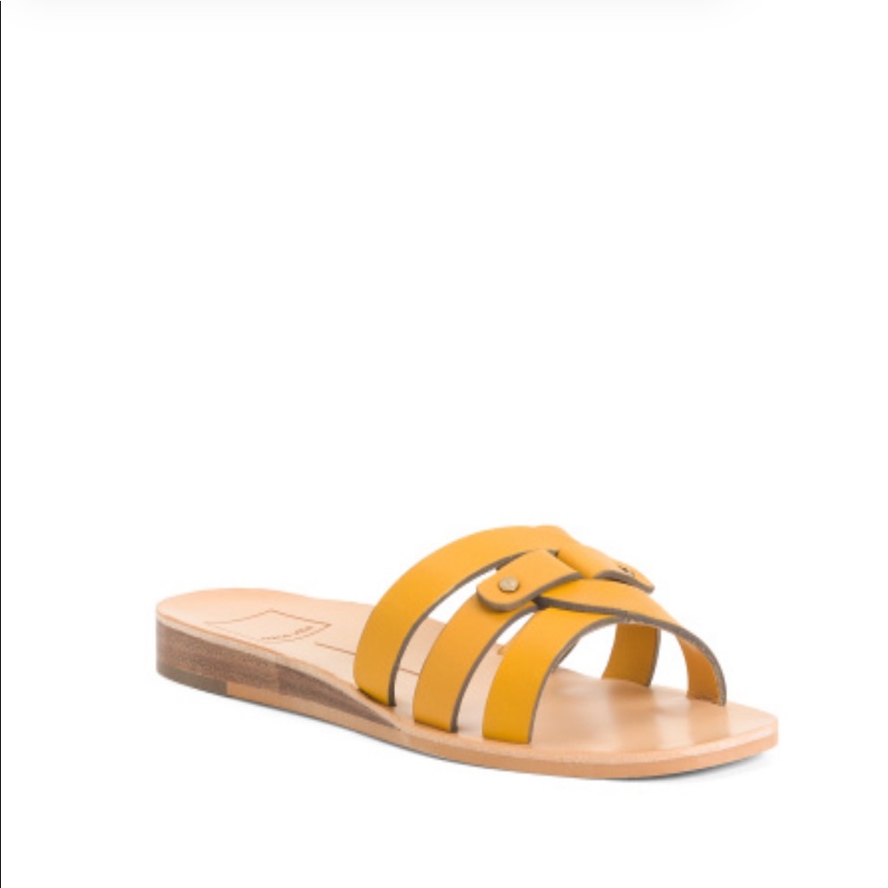 Dolce Vita Cait Leather Slide Sandals in Honey Yellow NEW